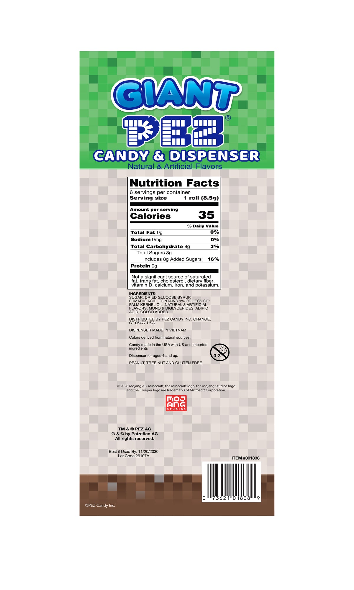 Minecraft Giant Creeper PEZ Candy Roll Dispenser