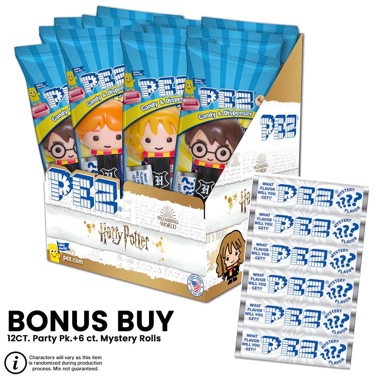 Harry Potter PEZ 12pk + Bonus 6pk Mystery Candy Refills