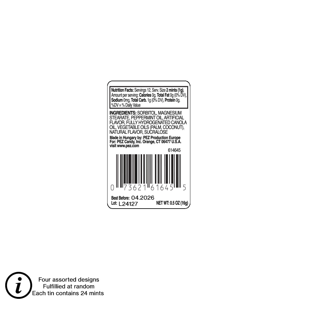 Peppermint Sugar-Free PEZ Candy Tin (24 mints - tin designs vary)