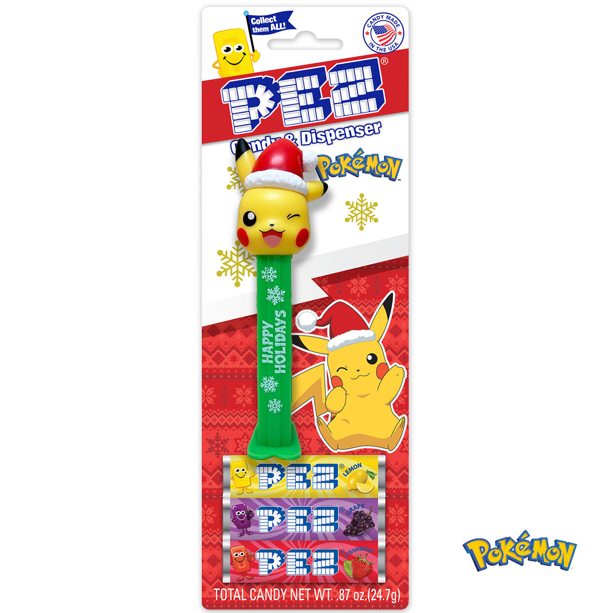 Pikachu with Santa Hat PEZ Dispenser & Candy Refills