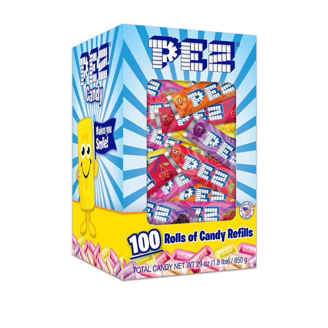 Mixed Pack Assorted Fruit PEZ Candy Refills in display Box - 100 rolls